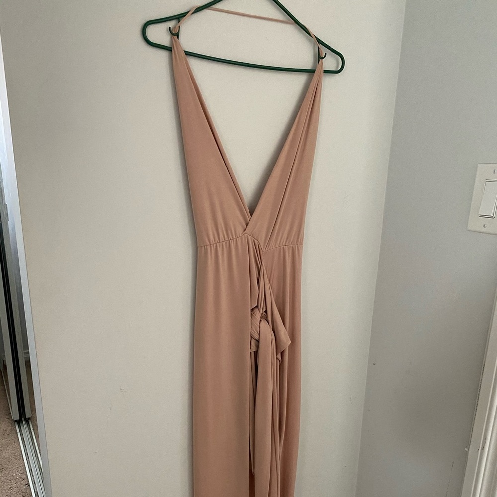 Hi low tan wrap dress